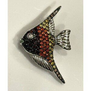 CJ STERLING SILVER 925 PAVE RHINESTONE CRYSTAL ANGEL TROPICAL FISH 2" BROOCH LN